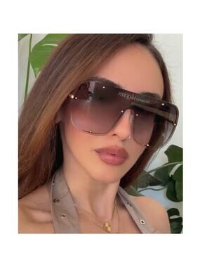 NEW Alexander McQueen AM0362S Gold Grey Studded Mask Sunglasses